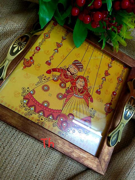 Beautiful tray with glass top & kundan work – www.soosi.co.in