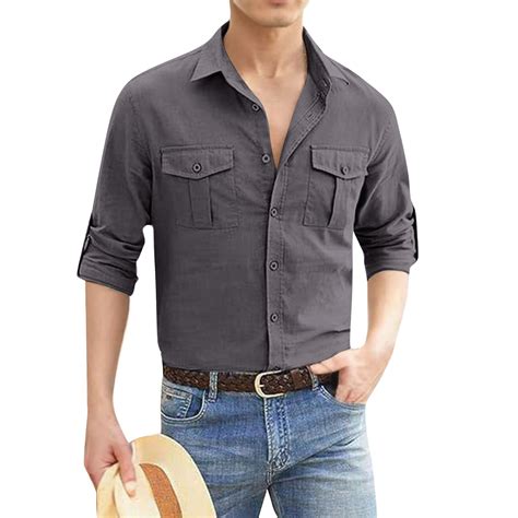 JGNGSHN Men's Casual Button Down Cutton Down Shirt Long Sleeve Summer ...