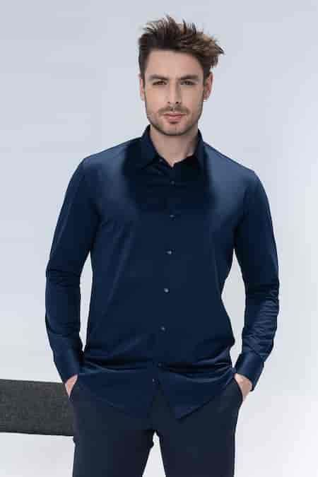 Buy Navy Embroidery Blue Reindeer Shirt For Men by Amit Arora Online at ...