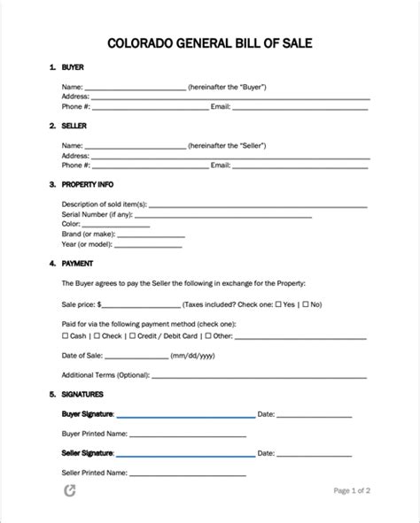 Free Colorado Bill of Sale Forms | PDF