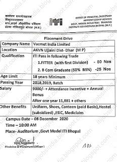 ITI And B.Com Job Campus Placement Drive At Govt Model ITI Bhopal ...