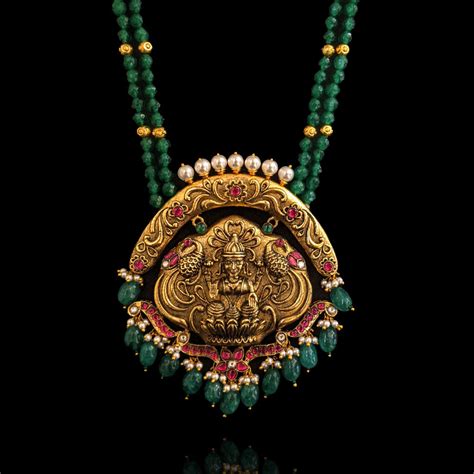 Nakshi Pendant Necklace in Temple Design with Green Beads – Sneha ...