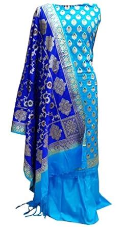 Buy Naveera Women's Banarasi Katan Silk Unstitched Suit Salwar Dress ...