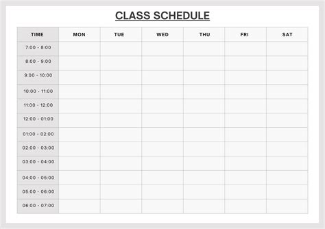 College Class Schedule Template