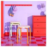 DOMSTEN stool, orange/pine - IKEA