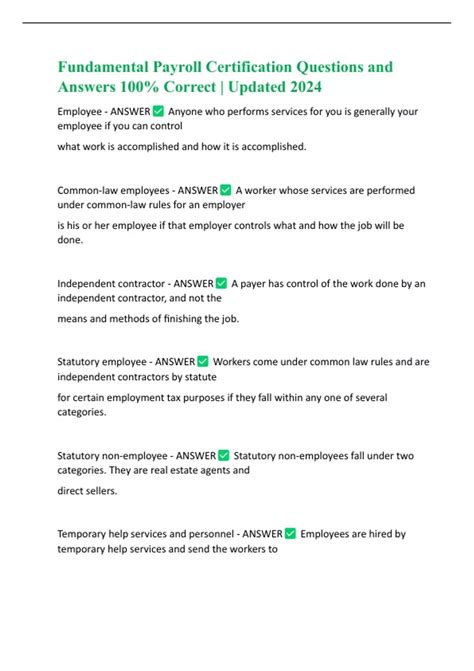 Fundamental Payroll Certification Questions and Answers 100% Correct ...