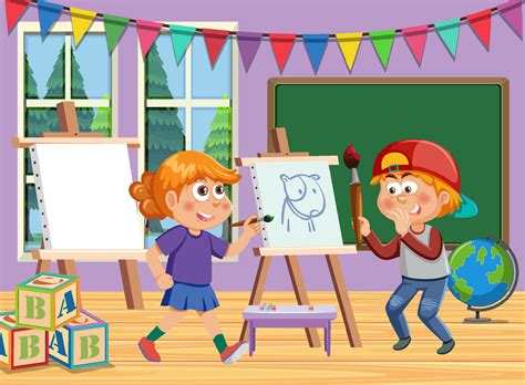 Art classroom with happy students 12908224 Vector Art at Vecteezy