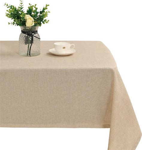 XWZO Faux Linen Rectangle Tablecloth - Wrinkle Free Washable ...