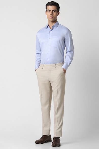 Buy Men Beige Textured Slim Fit Trousers Online - 39623479 | Van Heusen