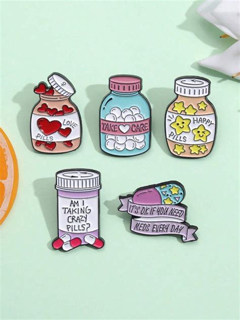 1pc Creative Cartoon Pill Bottle Shaped Metal Brooch, Cute Pill Capsule ...