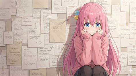 Shy Hitori Gotoh Bocchi the Rock Pink Hoodie Anime Wallpaper Anime ...