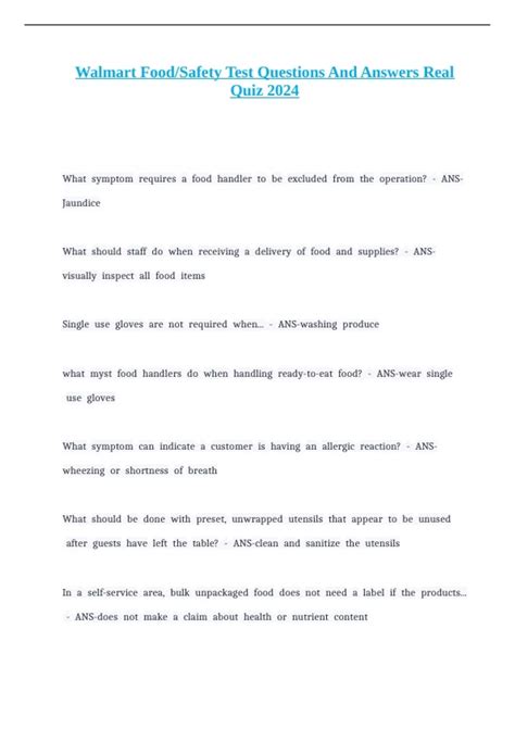 Walmart Food/Safety Test Questions And Answers Real Quiz 2024 - Walmart ...