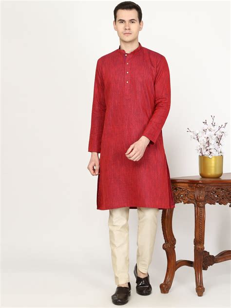 Red Printed Silk Blend Kurta for Men – The Kurta Company