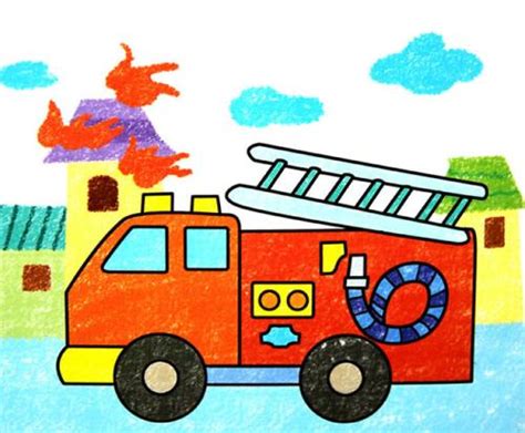 幼儿画画消防车 | 干粉灭火器