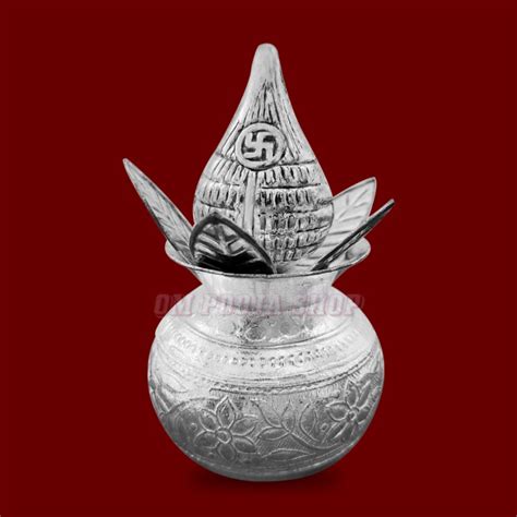 German Silver Kalash with Coconut and Mango Leaves
