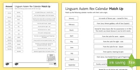 The Calendar - Latin Origins Worksheet / Worksheet