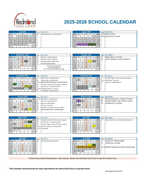 Redmond School District 25-26 Calendar Revised [pdf] - EduCounty