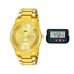 Buy NEOHMT Analogue Watch with Office/Car Dashboard Alarm Clock Gold ...