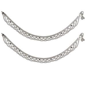 Lucky Jewellery Traditional Designer Silver Polish Anklet Payal Pair of ...