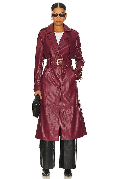 Bardot Faux Leather Trench Coat in Burgundy | REVOLVE
