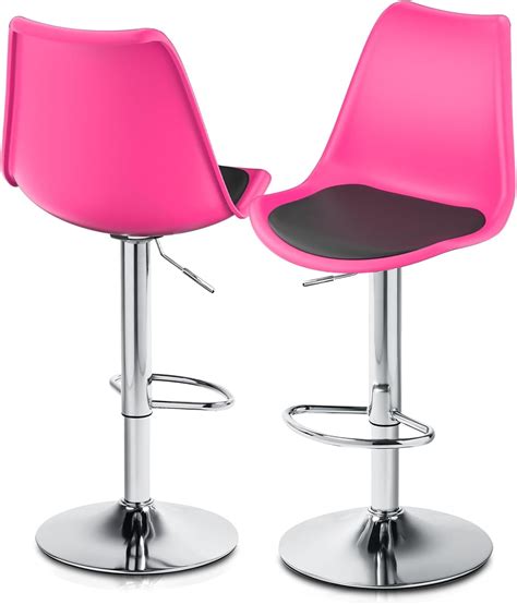dxynlzq Pink High Back Bar Stools with Black PU Leather Barstools with ...