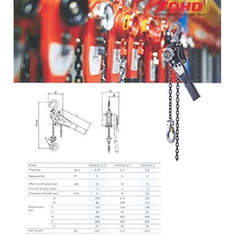 Gino Development Inc TOHO HSH-616 Lever Block/Ratchet Puller Hoist (0. ...