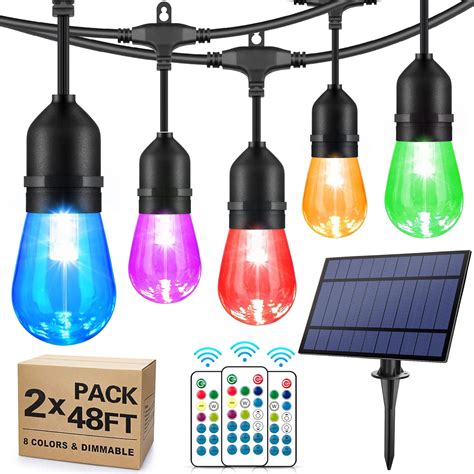 Buy Upgraded 2-Pack 48FT Solar Outdoor RGB String Lights, Color Patio ...