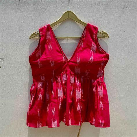 Pink Ikat Deep Neck Cotton Top - KJ0607 – Kajrakh