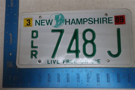 New Hampshire License Plate Dlr Car Dealer Natural Sticker 1989 89 748 ...