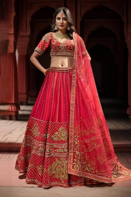 Buy Red Organza Beads, Sequins, Zari Hand Embroidered Blouse Bridal ...