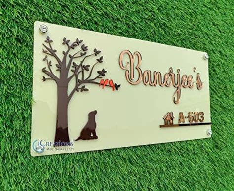 iCreations® Home Name Plate for Entrance with Bronze shiny Acrylic ...