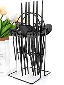 BonZeaL Stainless Steel 24 Pieces Black Cutlery Set for 6 Person with ...