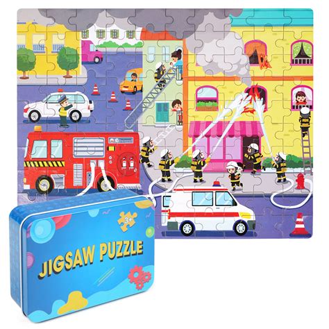 Buy LELEMON 100 Pieces Jigsaw Puzzles in a Metal Box for Kids Age for 4 ...