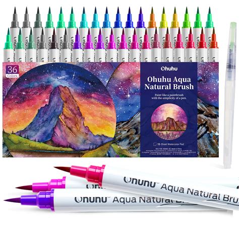 Ohuhu Brush Pens, Watercolor 36 Colors Water-based Paint Markers Pens ...