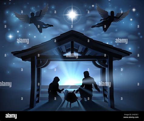 Christmas Nativity Scene Jesus Manger Silhouette Stock Vector Image ...