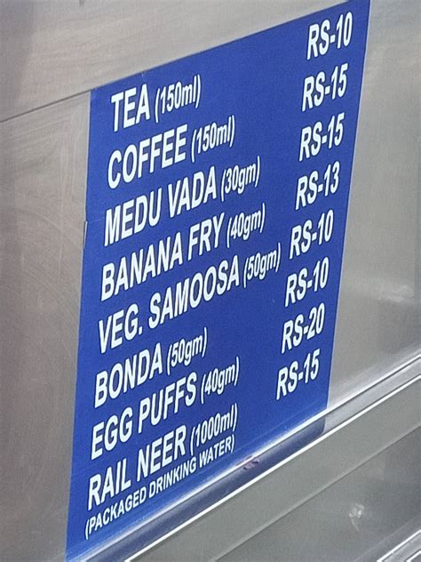 Menu at IRCTC fast food, Aluva