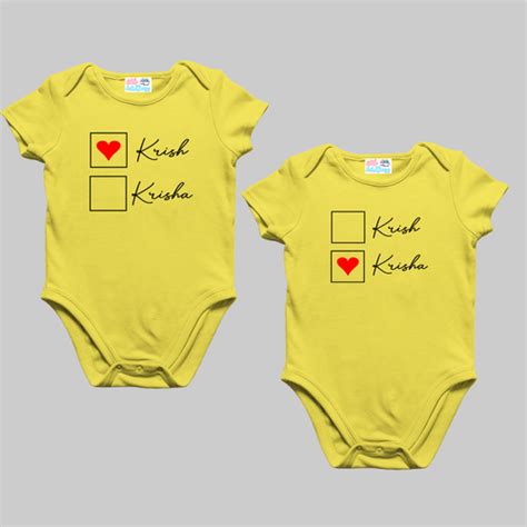 Twins' Names With Boxes Yellow Onesie / Tshirt | Little Hatchlings