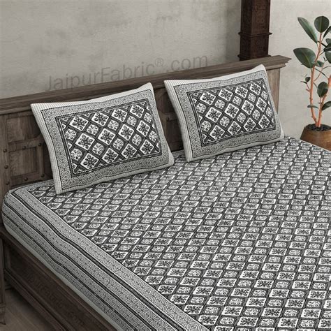 Floret Retro Grey Cotton Double Bedsheet – JaipurFabric®