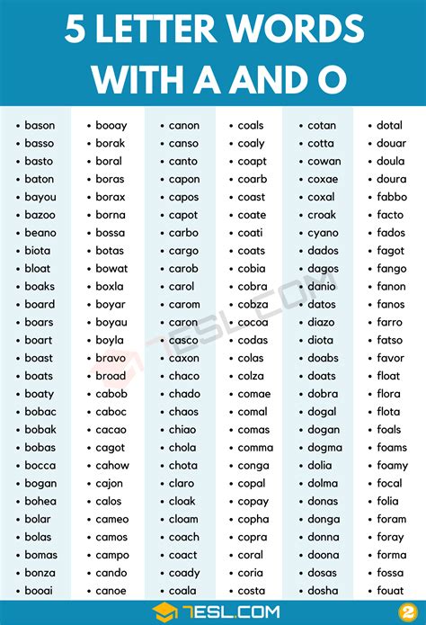 5 Letter Words with A and O (900+ Words in English) • 7ESL