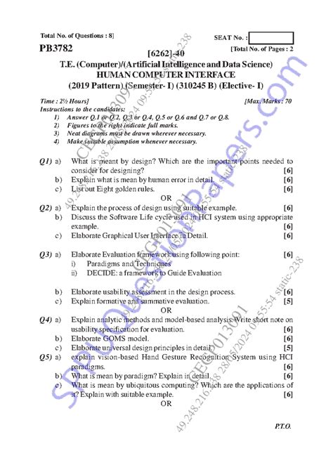 HCI 310245 - Previous Year Question Paper (2019 Pattern) - Studocu