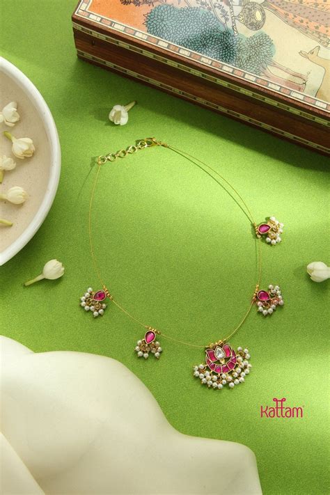 Invisible Kundan Lotus Necklace - Ruby - Kattam