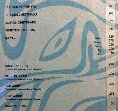 Menu at Turquoise Restaurant, Chennai, 36G2+PGX