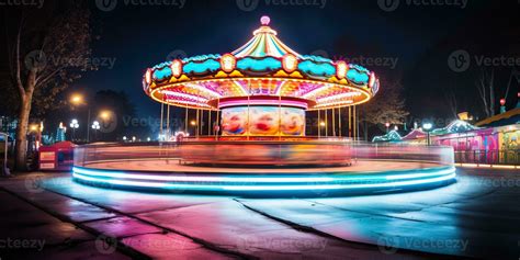 Merry-go-round at night with motion blur effect AI Generated 33095092 ...