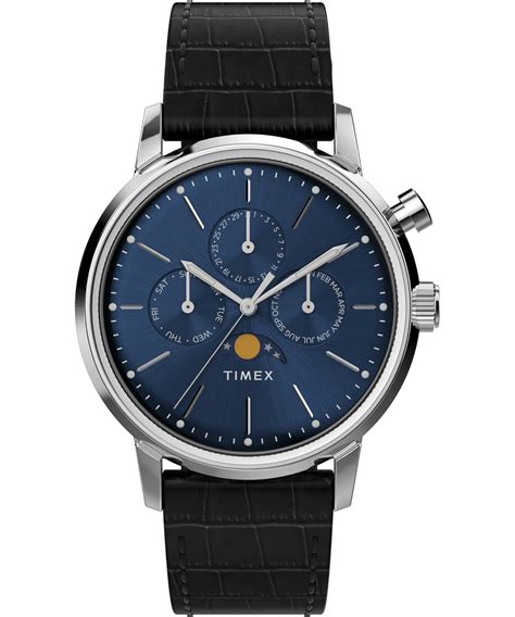 Buy Timex Men's Marlin Moon Phase 40mm Watch - Black Strap Blue Dial ...