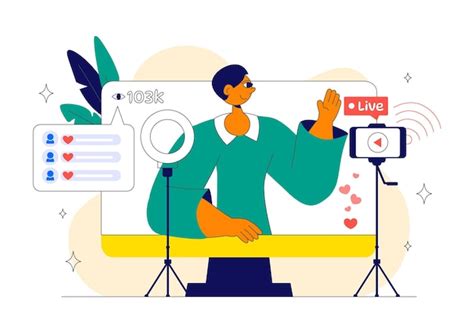 Live streaming setup vector illustration featuring people as online ...