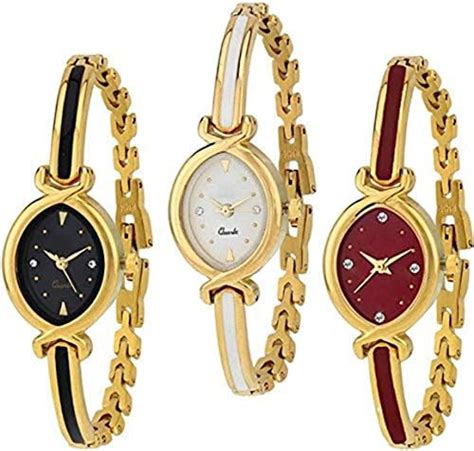A 3 Metal Strap Analogue Multicolour Dial Women's Watches Bangle Combo ...