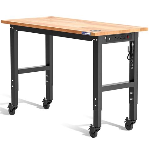 WORKPRO Garage Workbench, 48"X22" Adjustable Workbench with Wheels ...
