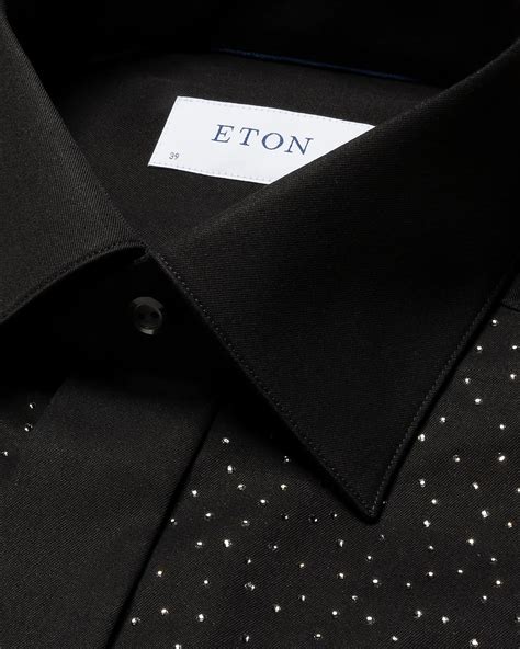 Black Signature Twill Tuxedo Shirt with Swarovski® Crystals - Eton