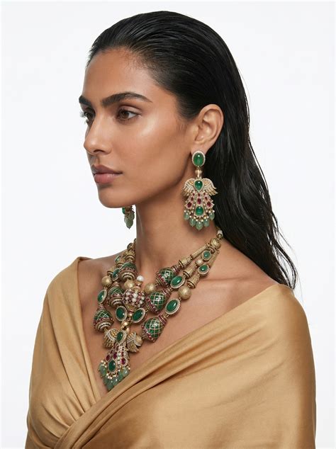 Karima Phoenix Polki Kundan Moissanite Necklace Set with Ruby & Emerald ...