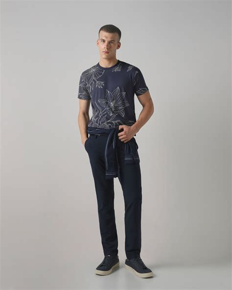 Navy Floral Print Slim Fit T-Shirt